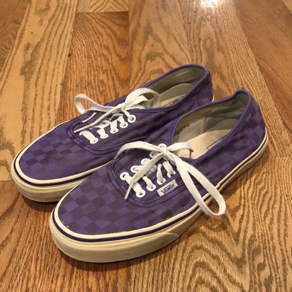 Purple Checkerboard Low-Top Vans Shoes